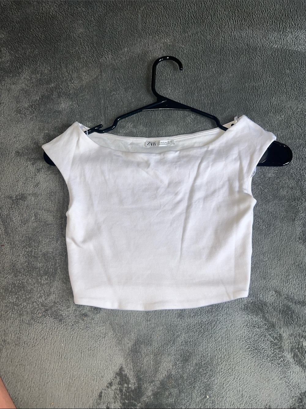 Zara White Ribbed Cropped Boatneck Top